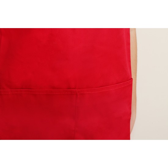混棉布背帶式二口袋圍裙+雙扣可調  紅色