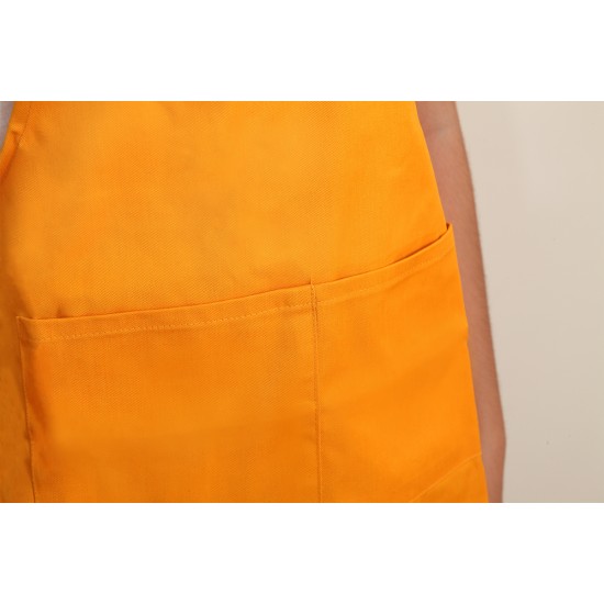 混棉布背帶式二口袋圍裙+雙扣可調  橘色